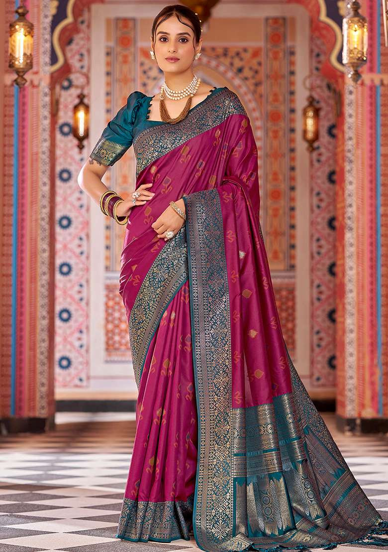 Maroon Woven Silk Saree Set - Indya