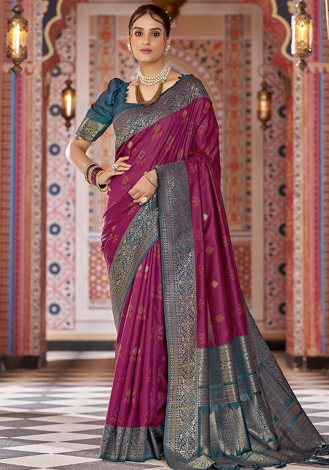 Maroon Woven Silk Saree Set