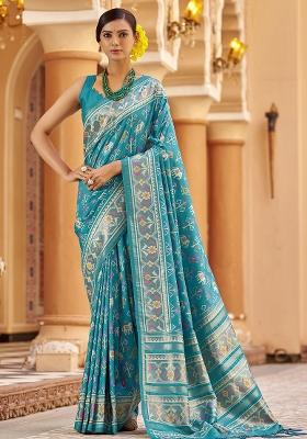 Firozi Woven Silk Saree Set