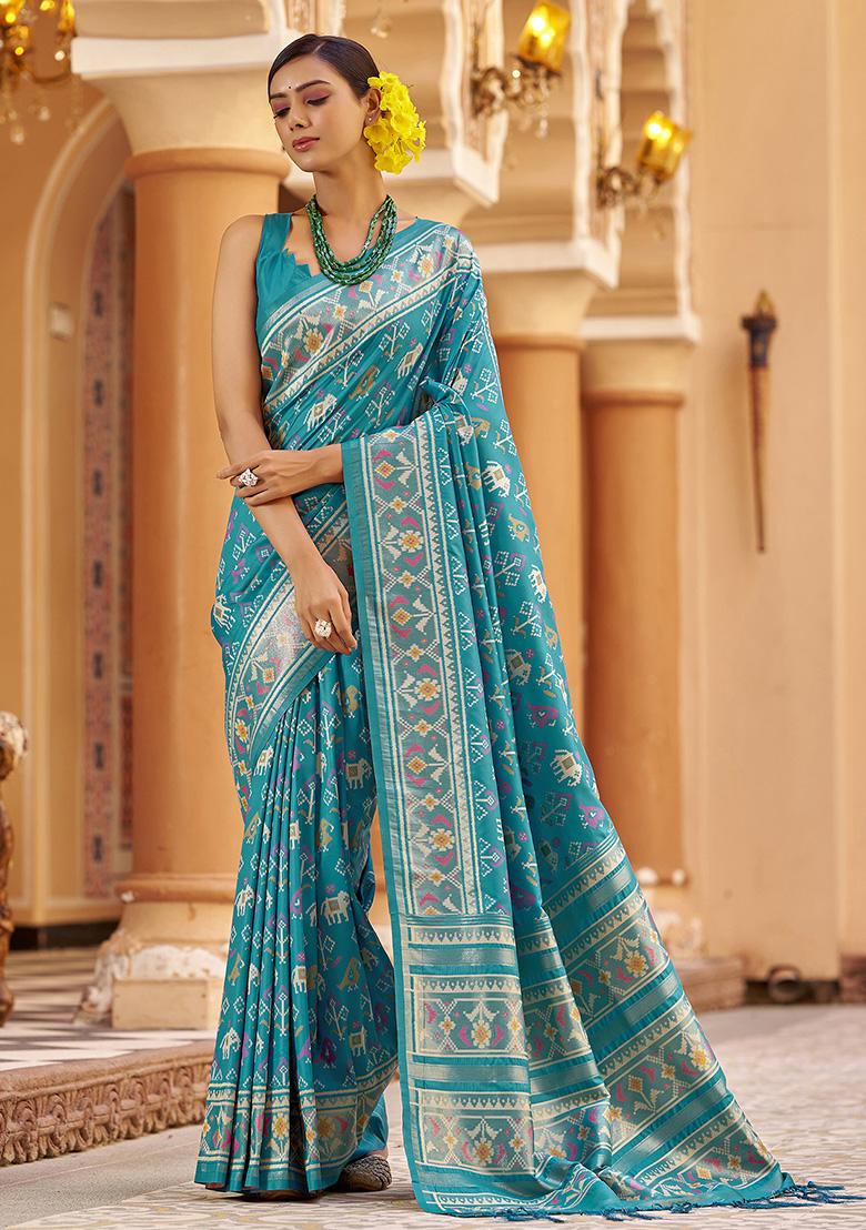 Firozi Woven Silk Saree Set - Indya