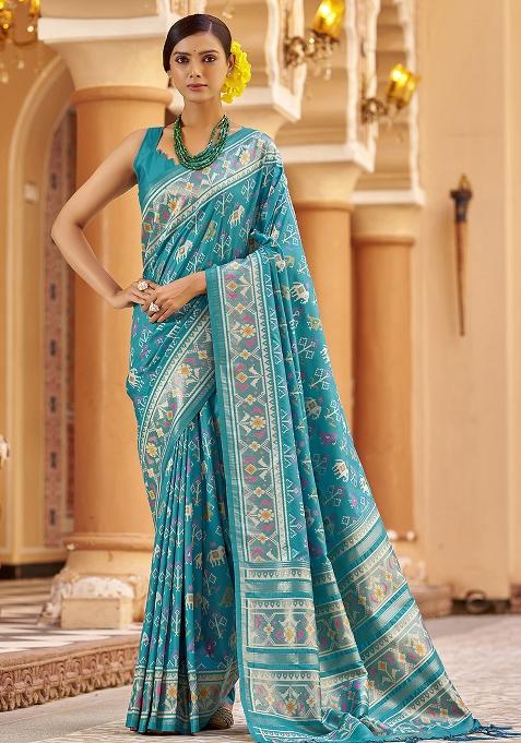 Firozi Woven Silk Saree Set