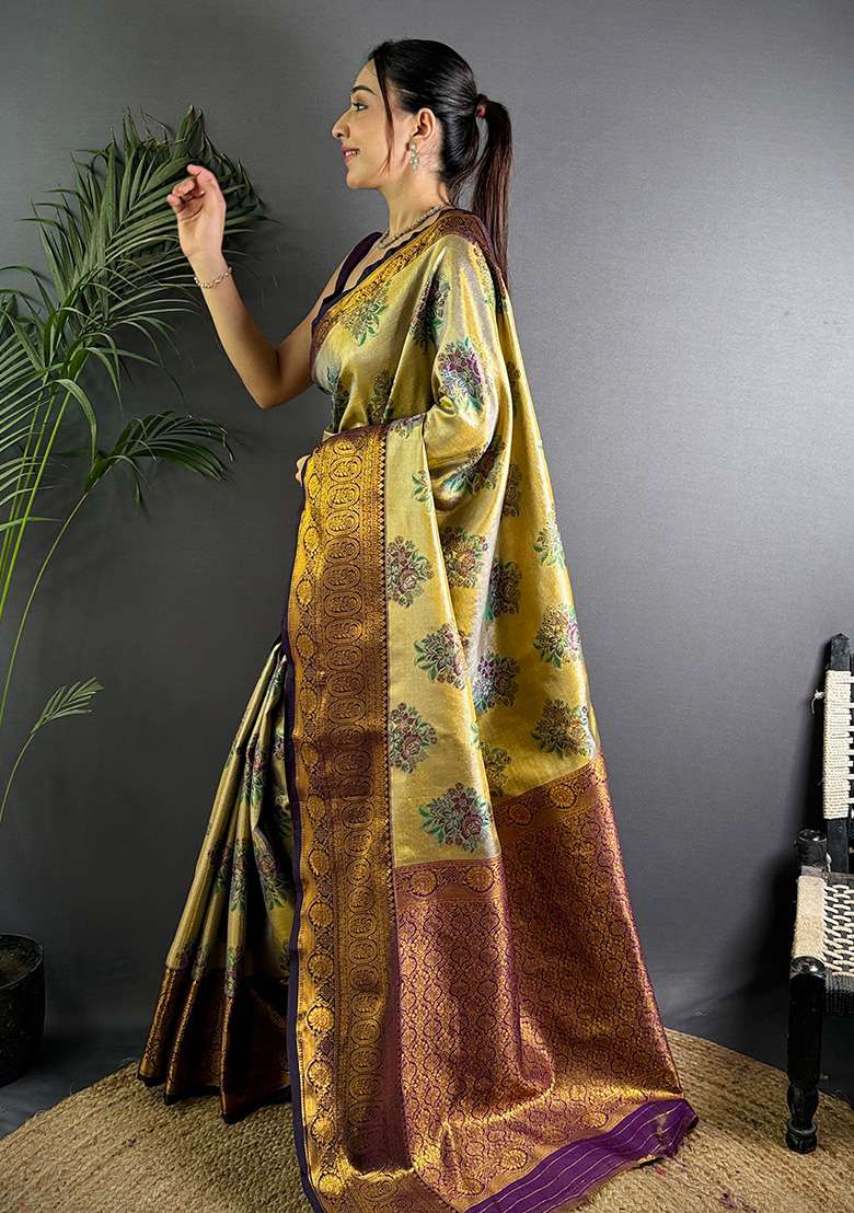 Beige Woven Silk Blend Saree Set for Diwali | Wedding & Festive Wear - Indya