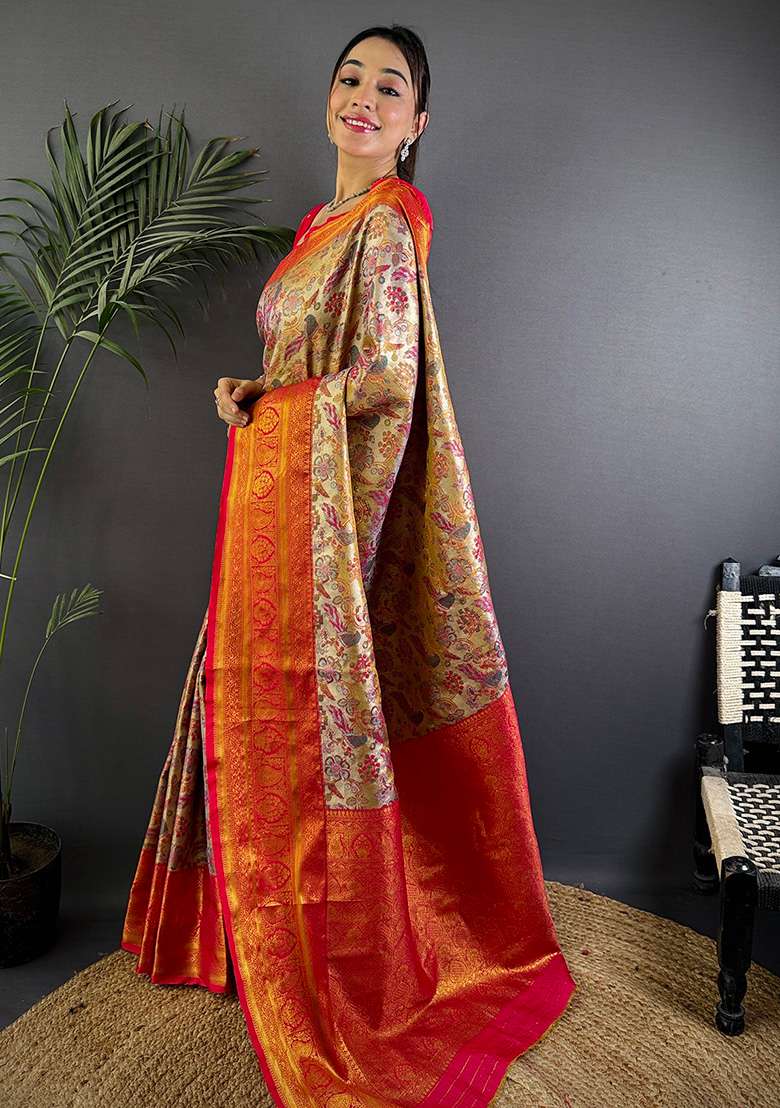Pink Woven Silk Blend Saree Set for Diwali | Wedding & Festive Wear - Indya