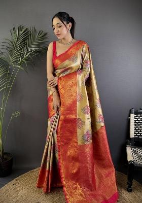 Gold Woven Silk Saree Set
