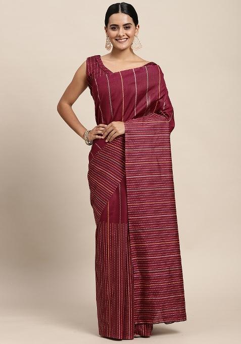 Magenta Printed Bhagalpuri Silk Saree Set — view on Indya
