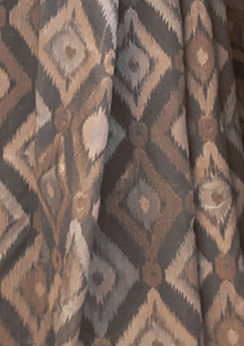 Grey Pure Linen Saree Set with Printed for Diwali | Wedding & Festive Wear - Indya