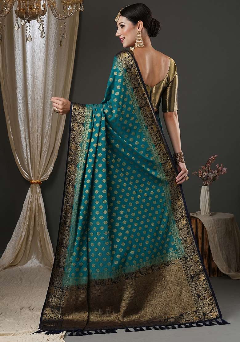 Blue Printed Georgette Saree Set - Indya