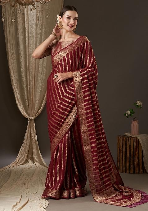 Maroon Printed Georgette Saree Set