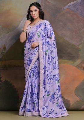 Lavender Printed Chiffon Saree Set