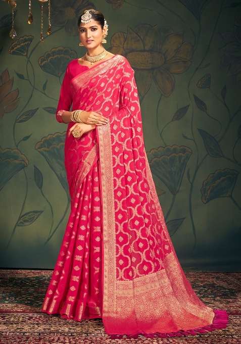 Pink Georgette Saree Set with Printed for Diwali | Wedding & Festive Wear