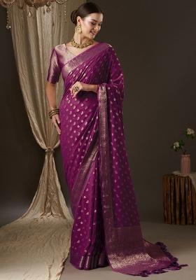 Magenta Printed Georgette Saree Set