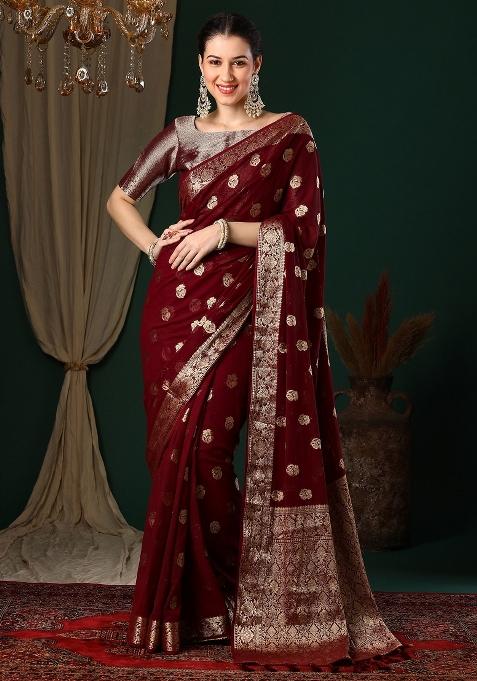 Maroon Printed Georgette Saree Set — view on Indya