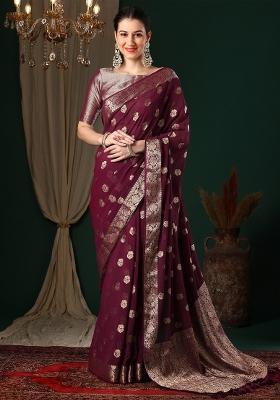 Magenta Printed Georgette Saree Set