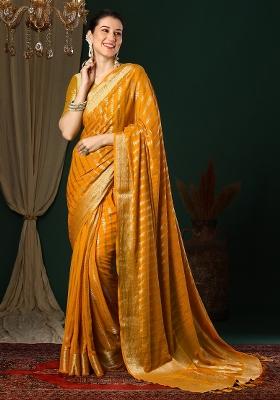 Yellow Printed Georgette Saree Set