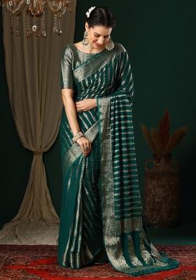 Teal Blue Printed Georgette Saree Set
