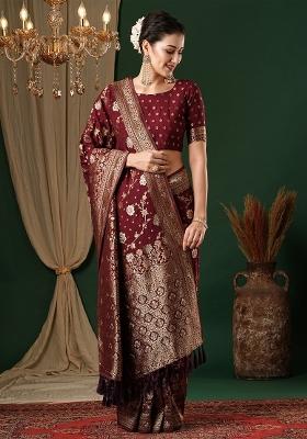 Maroon Printed Georgette Saree Set