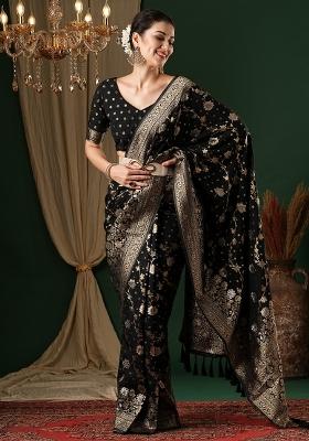 Black Printed Georgette Saree Set