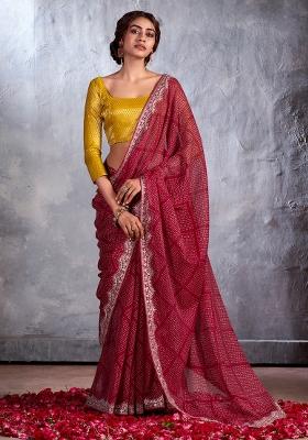 Maroon Printed Chiffon Saree Set