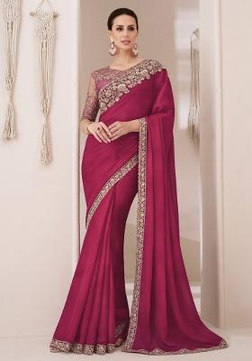 Pink Printed Pure Chiffon Saree Set