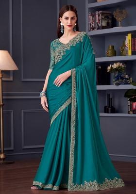 Blue Printed Pure Chiffon Saree Set