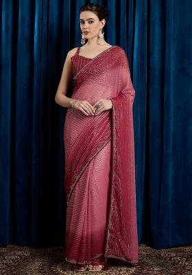 Pink Printed Chiffon Saree Set