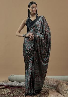 Sea Green Printed Pure Crepe Saree Set