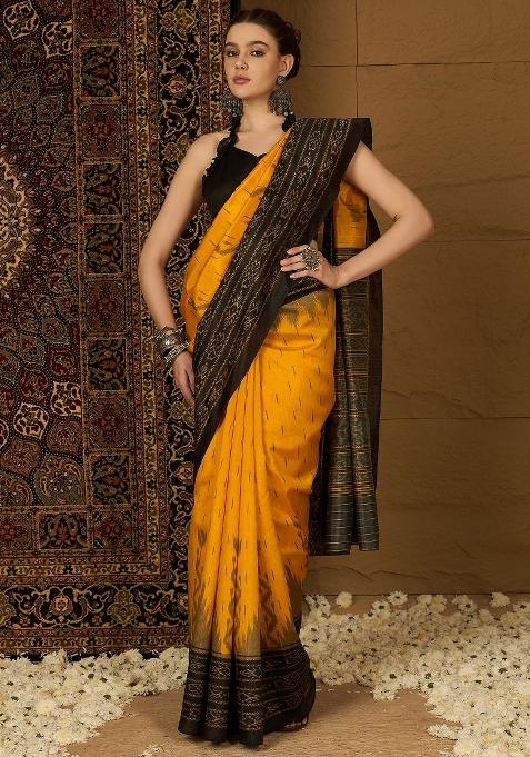 Yellow Printed Bhagalpuri Silk Saree Set — view on Indya