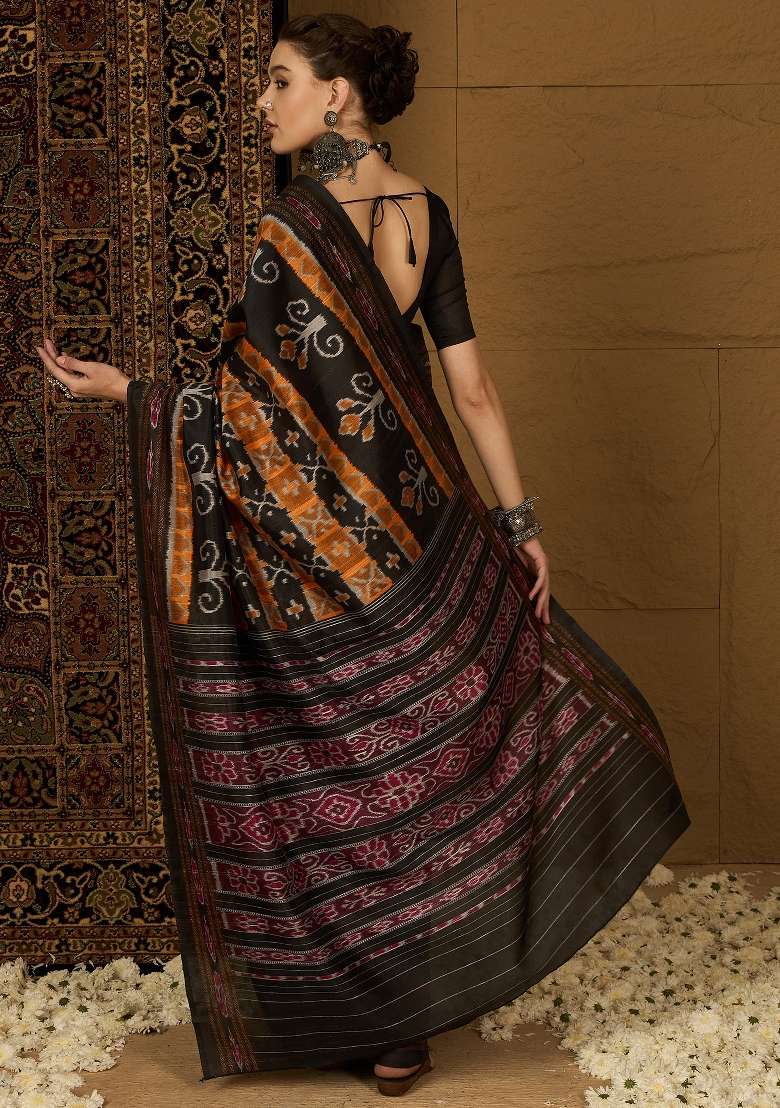 Mustard Printed Bhagalpuri Silk Blend Saree Set - Indya