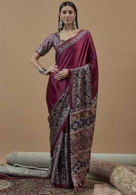 Magenta Printed Crepe Saree Set