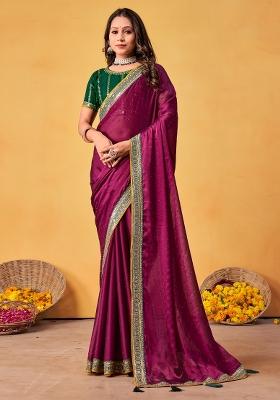Magenta Printed Georgette Saree Set