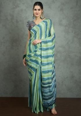 Sea Green Printed Georgette Saree Set