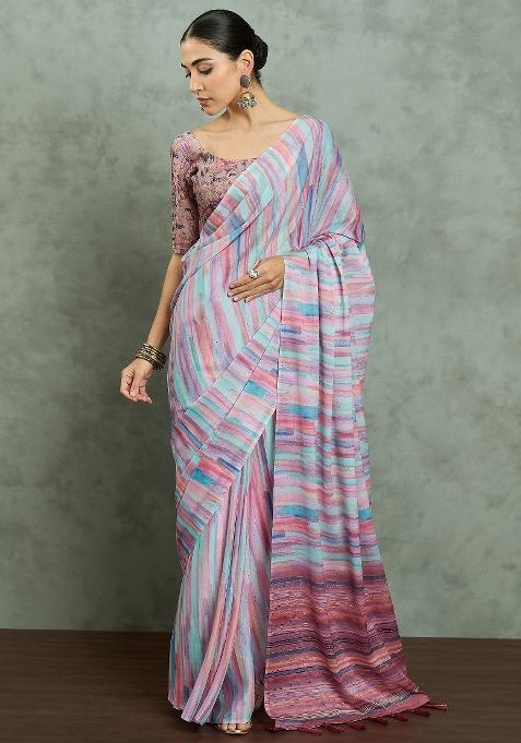 Mauve Printed Georgette Saree Set — view on Indya