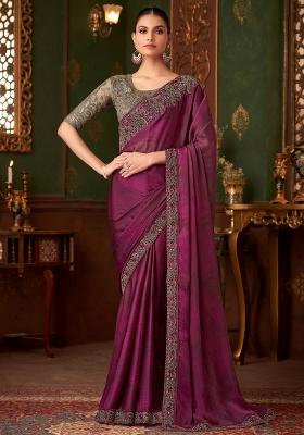 Magenta Printed Chiffon Saree Set