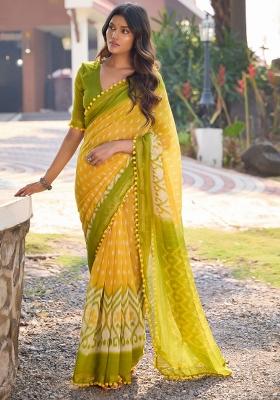 Yellow Printed Cotton Saree Set
