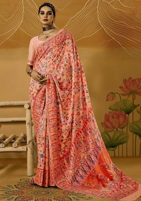 Peach Printed Cotton Silk Saree Set
