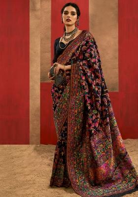 Black Printed Cotton Silk Saree Set