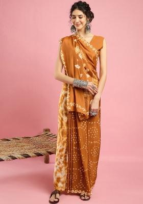 Mustard Printed Crepe Saree Set