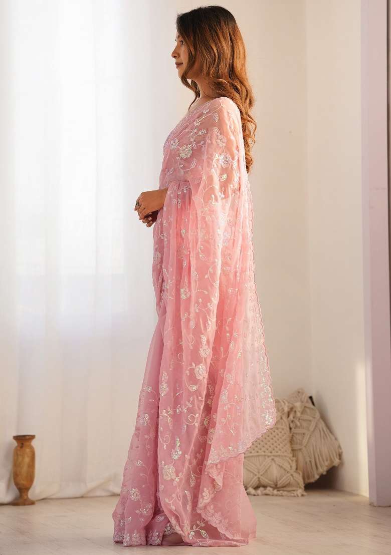 Mauve Georgette Saree Set with Printed for Diwali | Wedding & Festive Wear - Indya