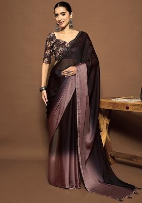 Purple Printed Chiffon Saree Set