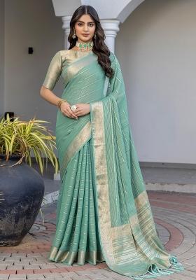 Sea Green Printed Georgette Saree Set