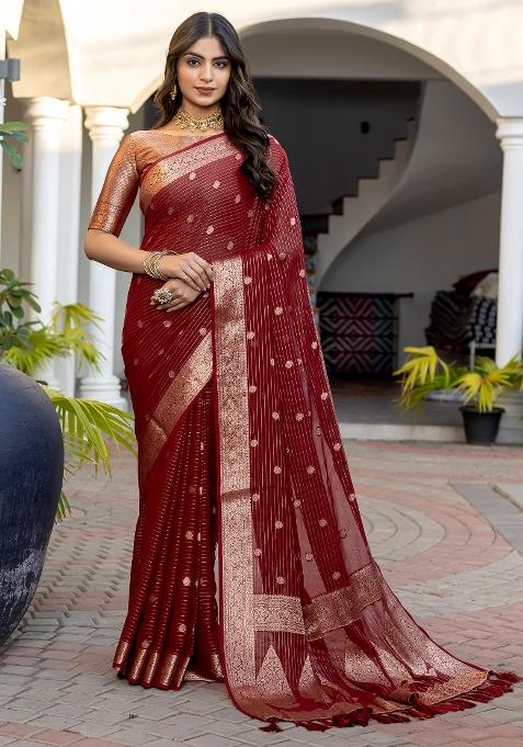 Maroon Printed Georgette Saree Set — view on Indya
