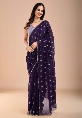 Purple Printed Tissue Saree Set