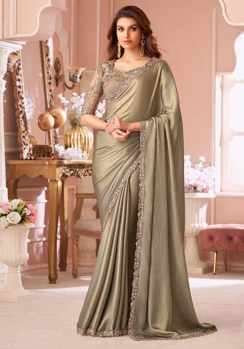 Grey Printed Chiffon Saree Set — view on Indya