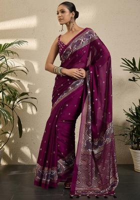 Magenta Printed Georgette Saree Set