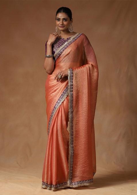 Peach Printed Chiffon Saree Set — view on Indya