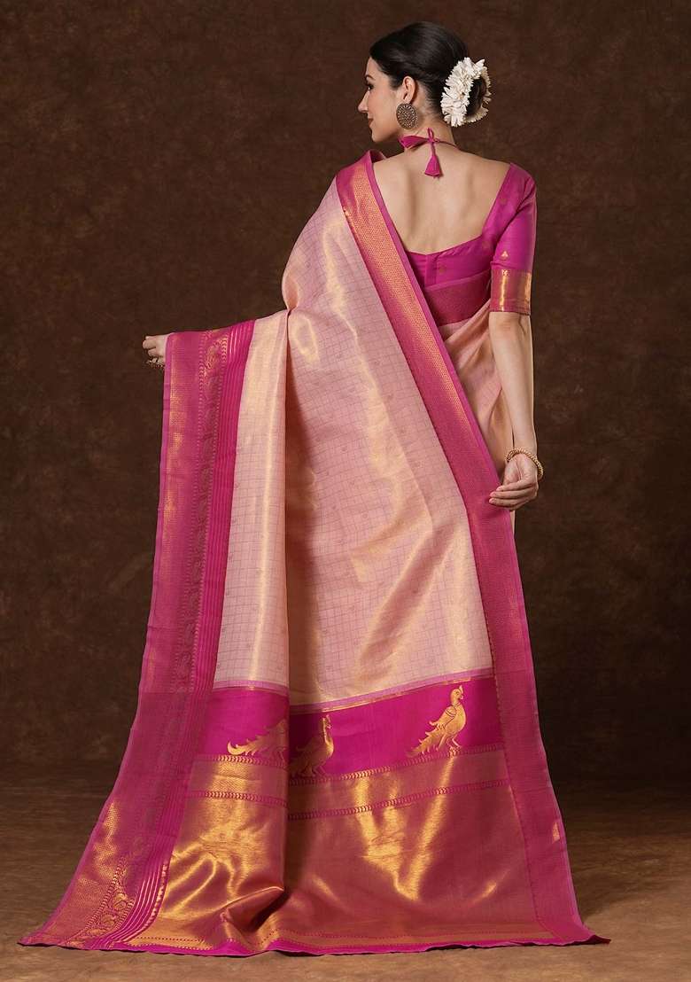 Peach Blend Banarasi Silk Saree Set with Printed for Diwali | Wedding & Festive Wear - Indya