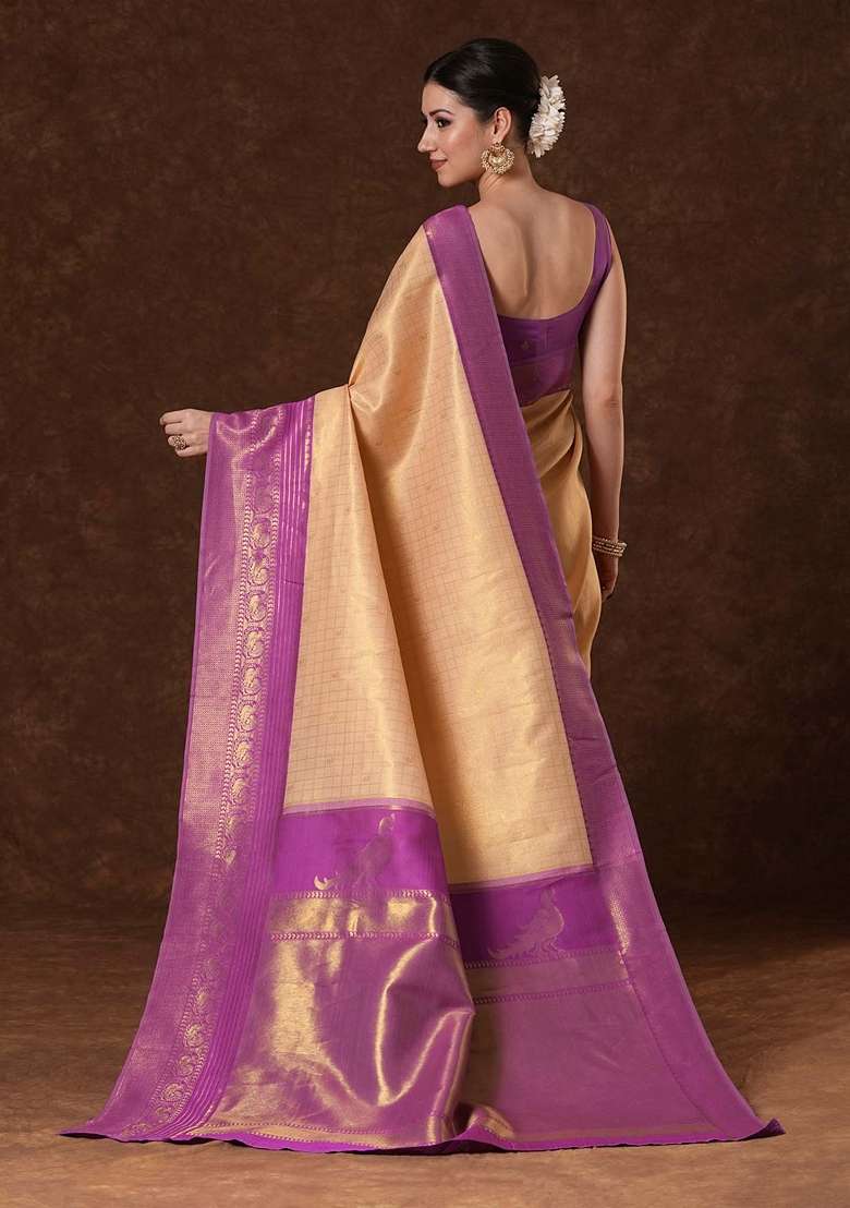 Peach Printed Banarasi Silk Blend Saree Set - Indya