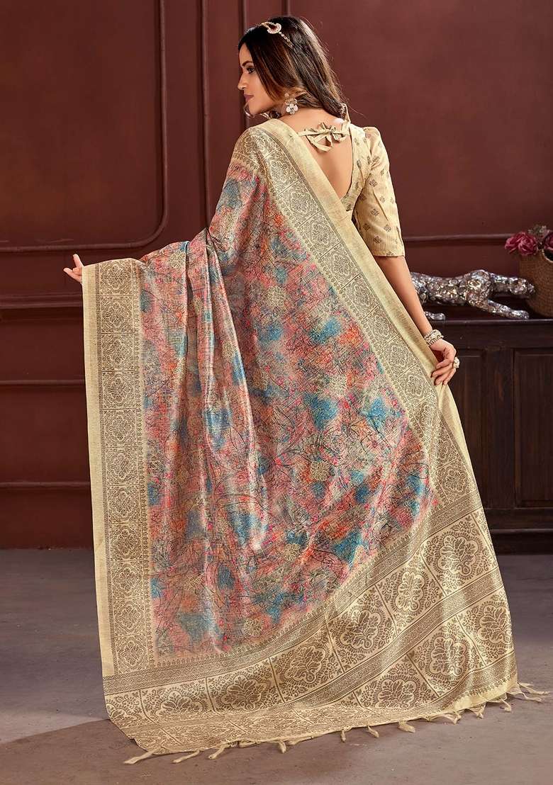 Multicolored Printed Cotton Silk Blend Saree Set - Indya
