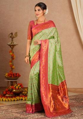 Light Green Printed Soft Silk Blend Saree Set