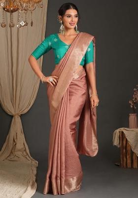 Brown Printed Viscose Saree Set